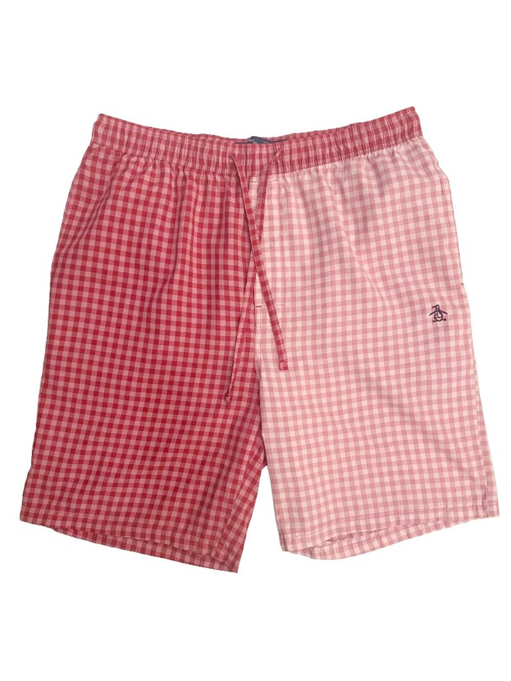 PENGUIN by Munsingwear Pink Red Gingham Plaid Drawstring Button-Fly Boxer Shorts